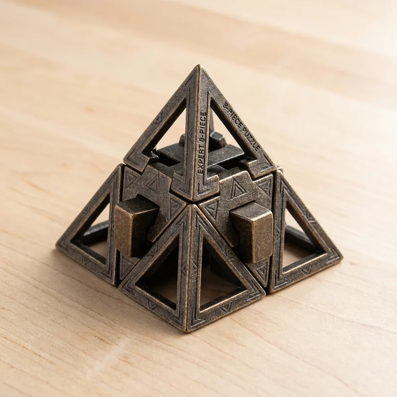 Cast Metal Pyramid Cage — Expert 8-Piece Interlocking Puzzle - 1