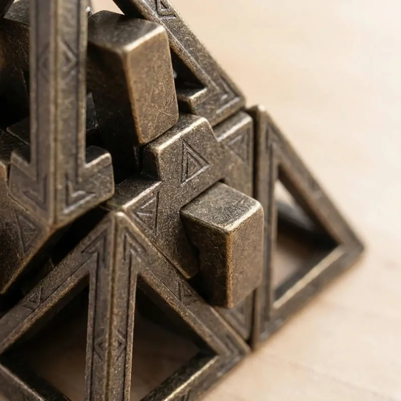 Cast Metal Pyramid Cage — Expert 8-Piece Interlocking Puzzle - 3