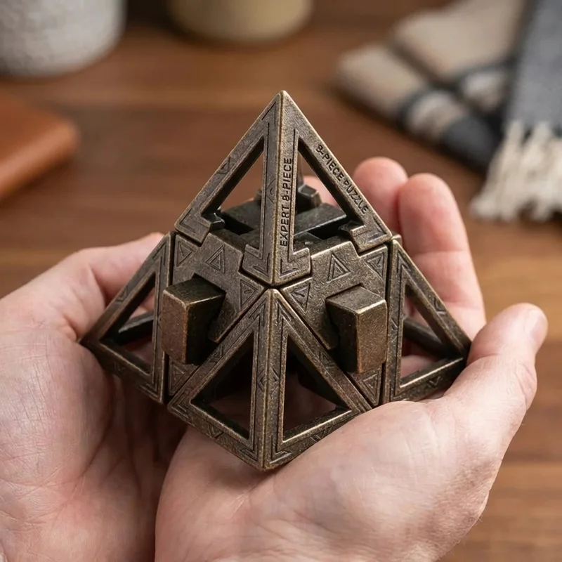 Cast Metal Pyramid Cage — Expert 8-Piece Interlocking Puzzle - 4