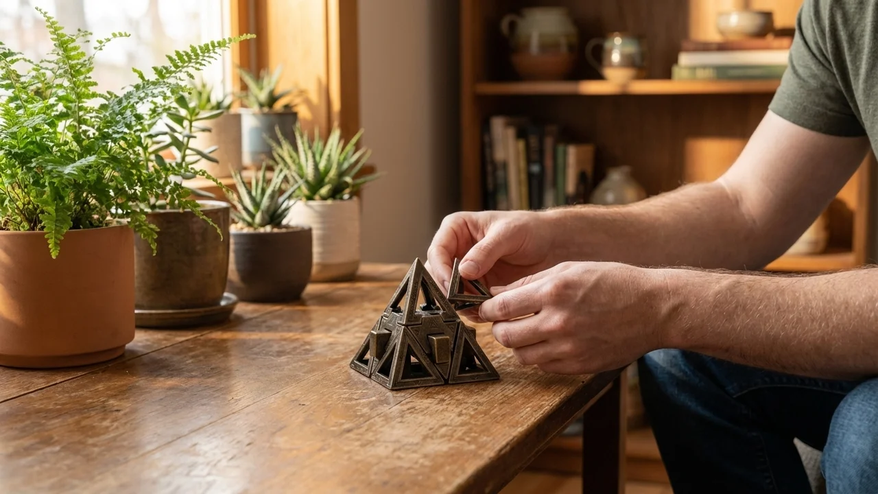 Cast Metal Pyramid Cage — Expert 8-Piece Interlocking Puzzle - 5