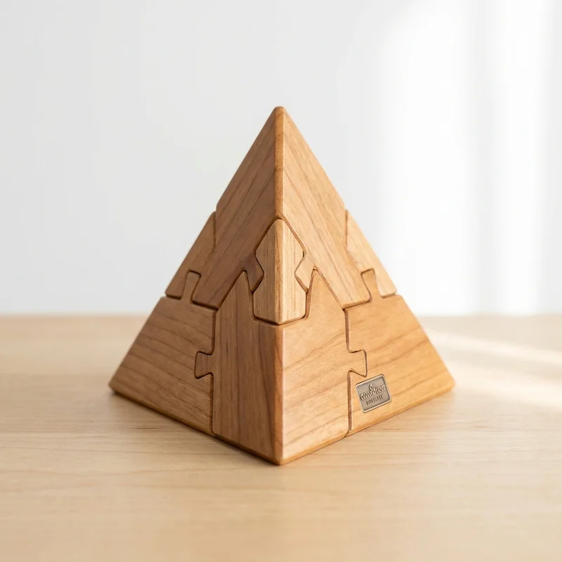 Wooden Pyramid Puzzle — Medium 4-Piece Tetrahedron Brain Teaser - 1