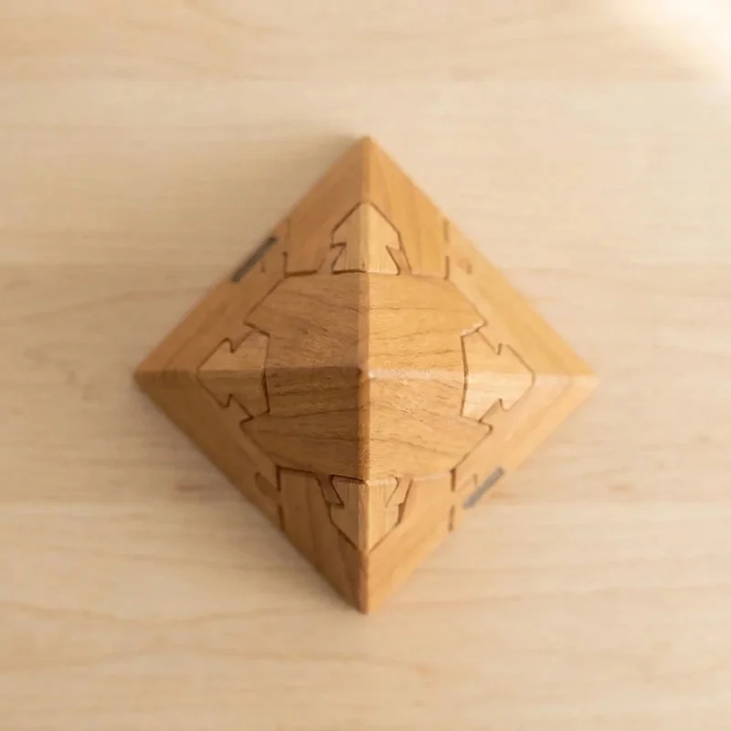 Wooden Pyramid Puzzle — Medium 4-Piece Tetrahedron Brain Teaser - 2