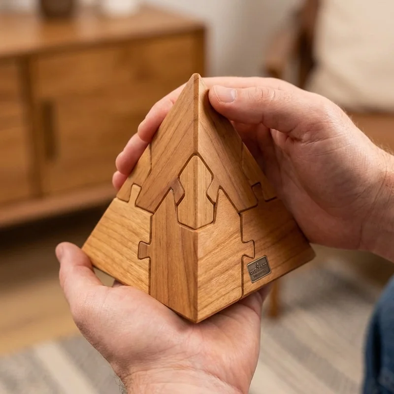 Wooden Pyramid Puzzle — Medium 4-Piece Tetrahedron Brain Teaser - 4