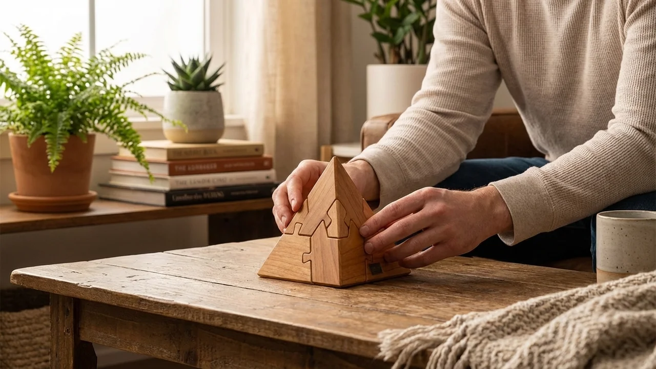 Wooden Pyramid Puzzle — Medium 4-Piece Tetrahedron Brain Teaser - 5