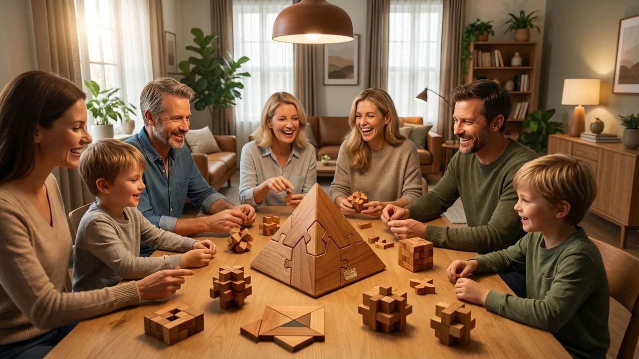 Wooden Pyramid Puzzle — Medium 4-Piece Tetrahedron Brain Teaser - 6