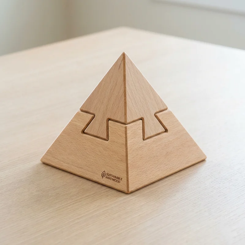Wooden Pyramid Puzzle — Easy 3-Piece Kids Brain Teaser - 1