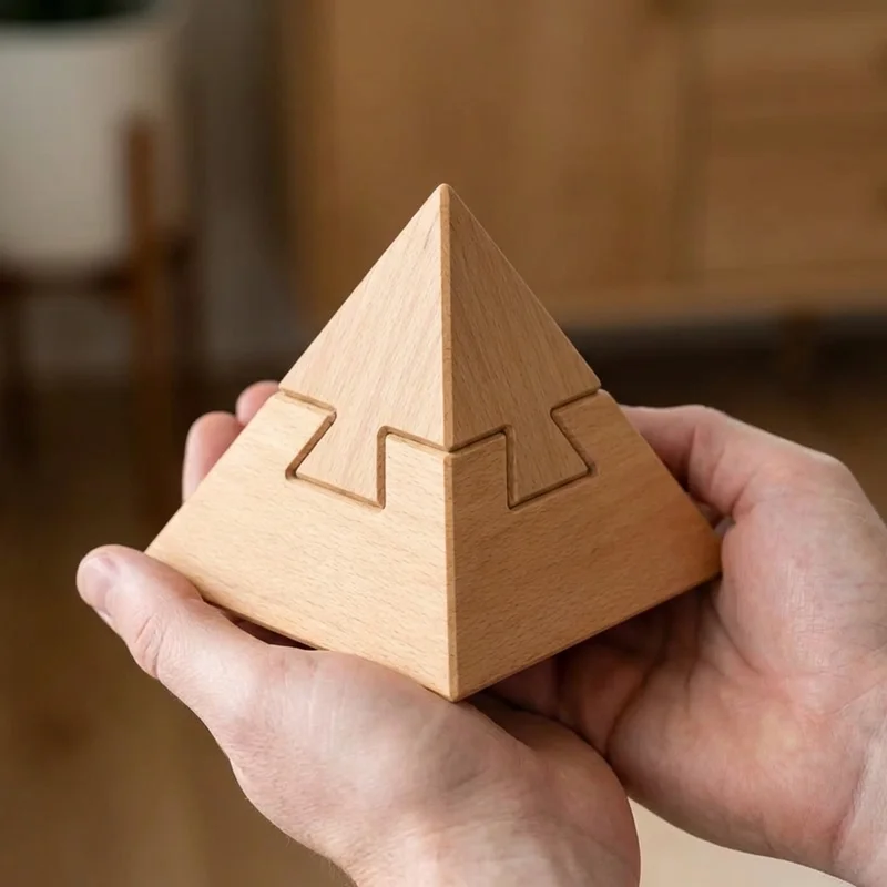 Wooden Pyramid Puzzle — Easy 3-Piece Kids Brain Teaser - 4