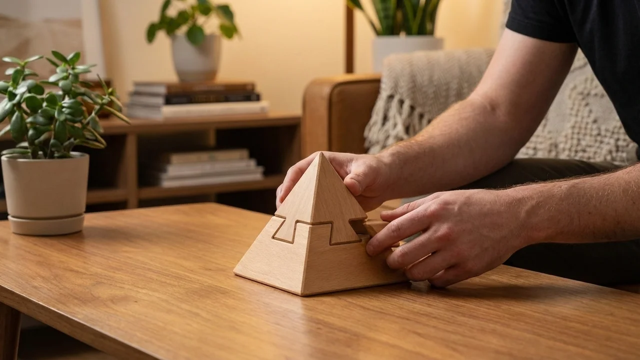 Wooden Pyramid Puzzle — Easy 3-Piece Kids Brain Teaser - 5