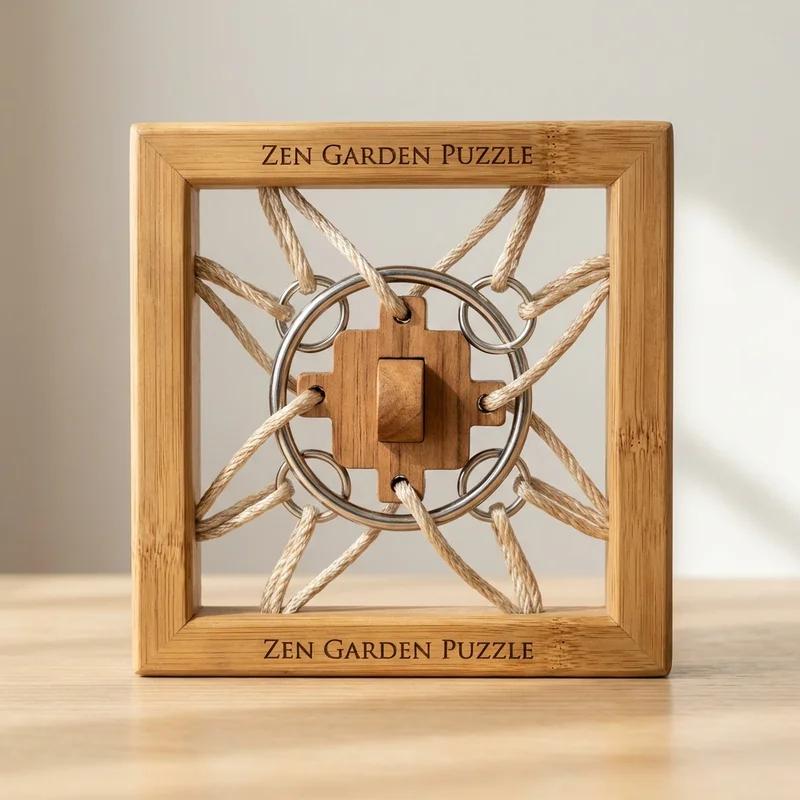 Zen Garden Rope Puzzle — Easy Bamboo & Silk Cord Meditation Teaser - 1