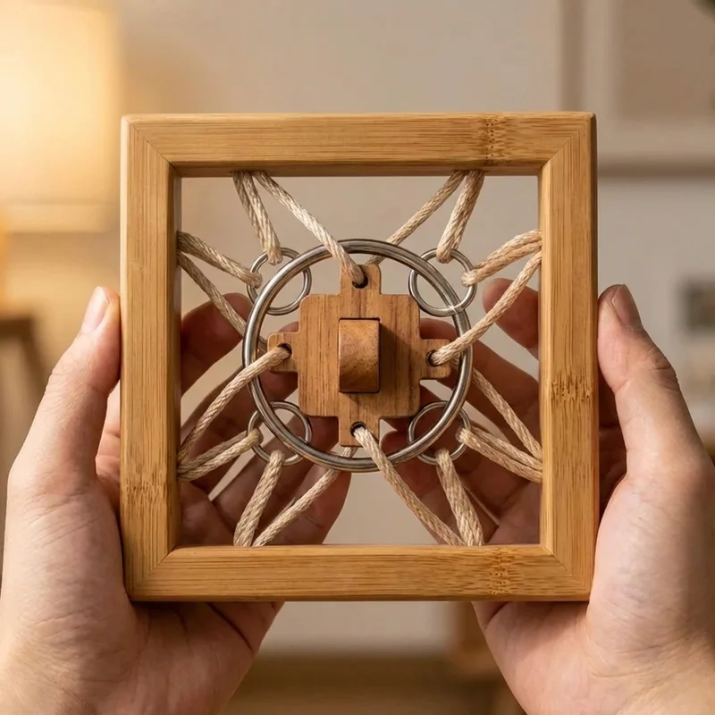Zen Garden Rope Puzzle — Easy Bamboo & Silk Cord Meditation Teaser - 4