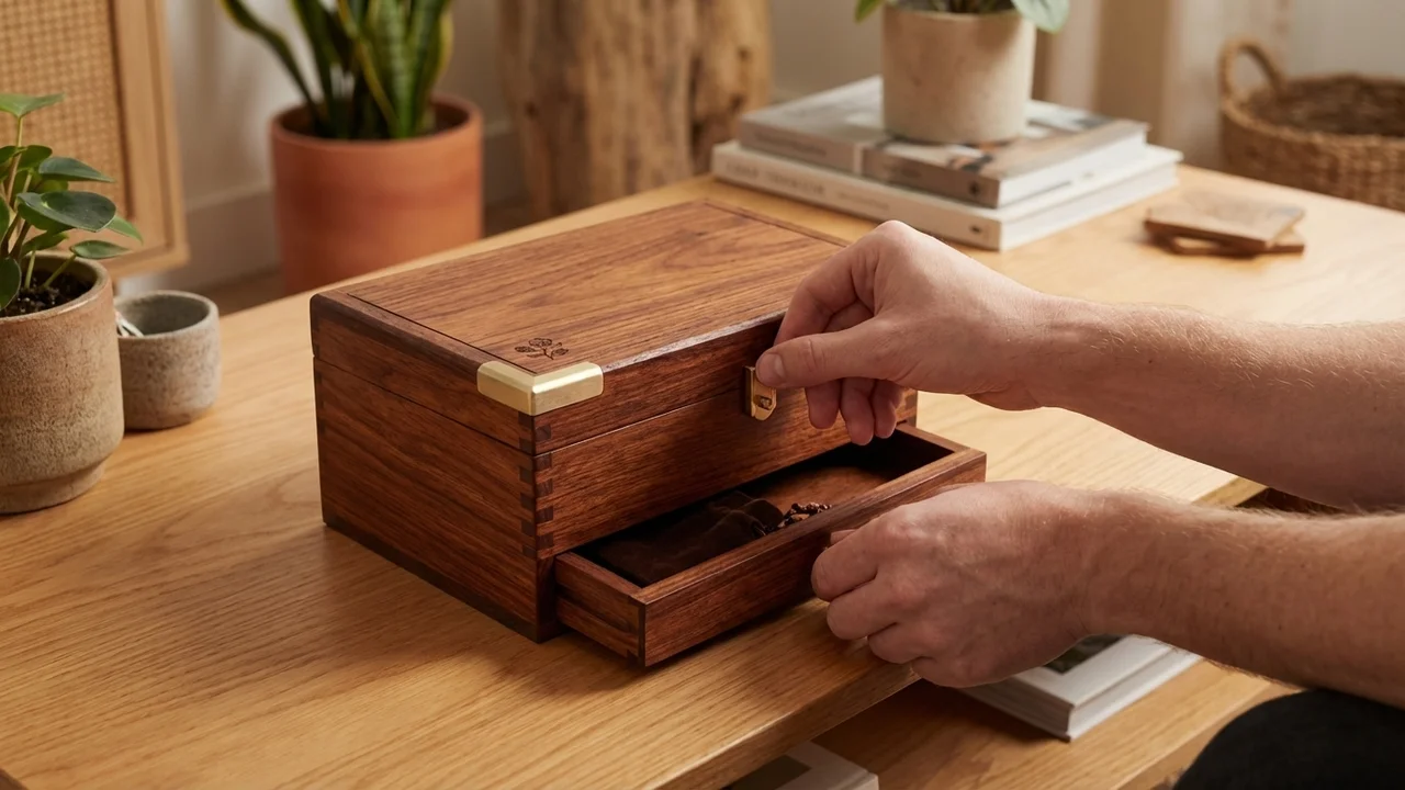 Rosewood Secret Compartment Box — Hard Hidden Treasure for Her - 5