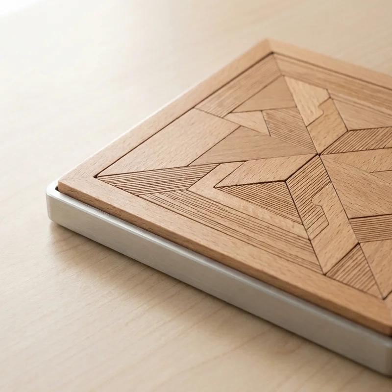Hardwood Square Mosaic Puzzle — Medium Geometric Pattern - 1