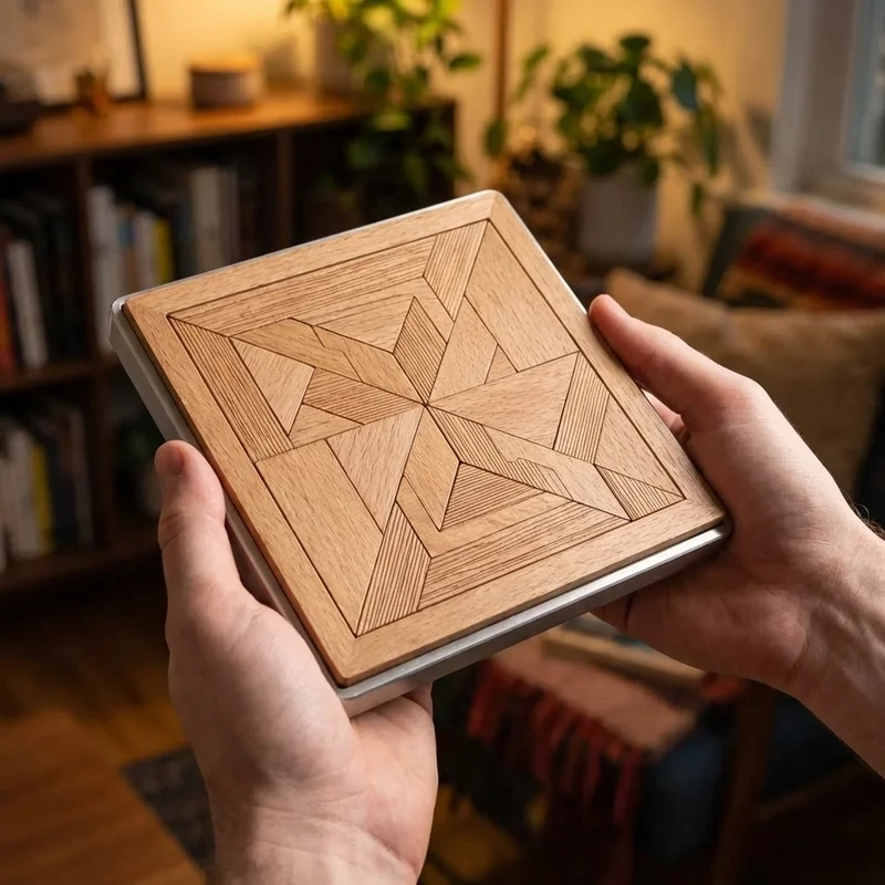 Hardwood Square Mosaic Puzzle — Medium Geometric Pattern - 4