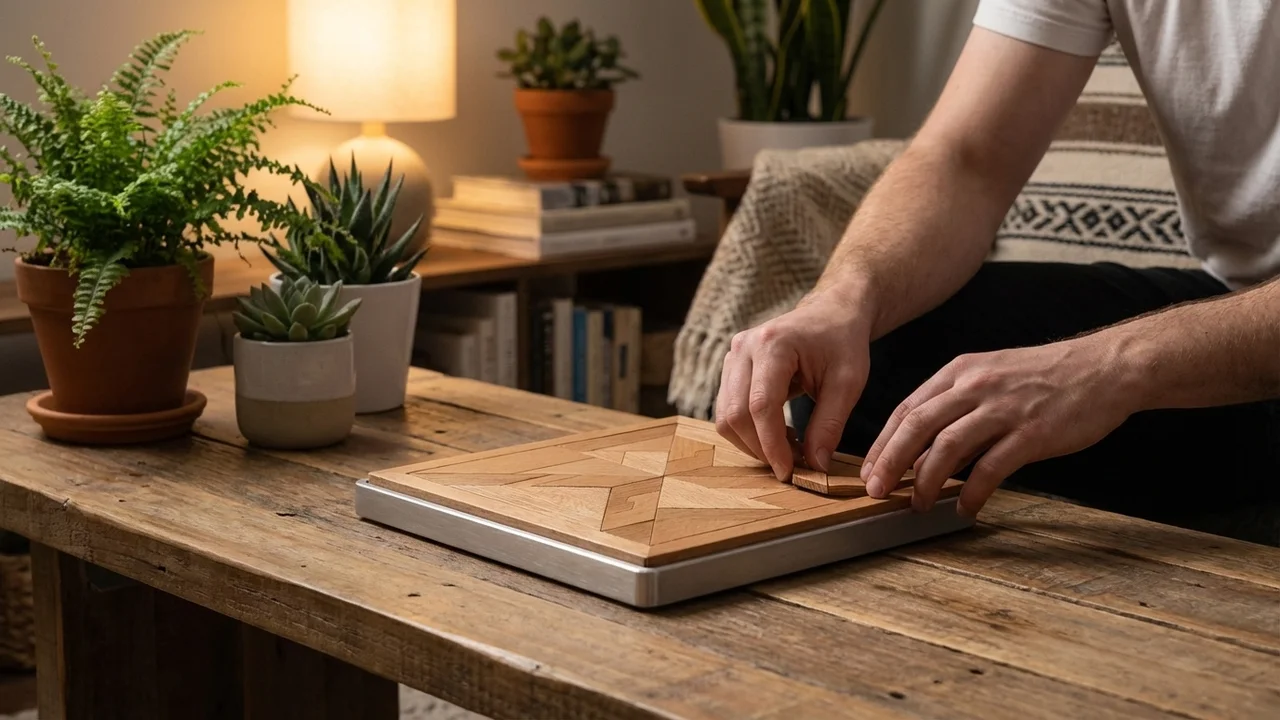 Hardwood Square Mosaic Puzzle — Medium Geometric Pattern - 5