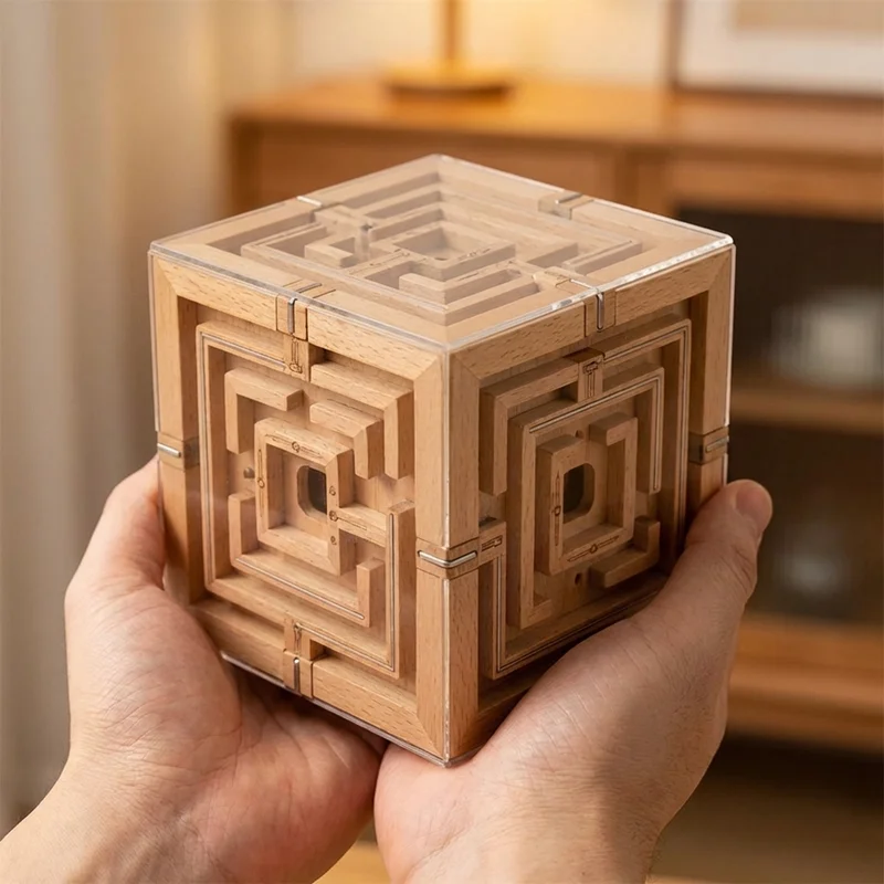 Wooden Sequential Maze Cube — Hard Multi-Layer Labyrinth - 4