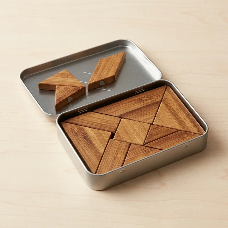 Tangram Travel Tin — Magnetic Eco-Bamboo Puzzle Kit - 1