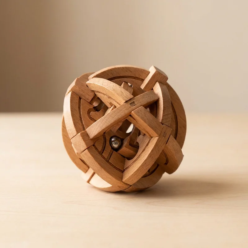 Wooden Ball Labyrinth Sphere — Hard Internal Maze Puzzle - 1