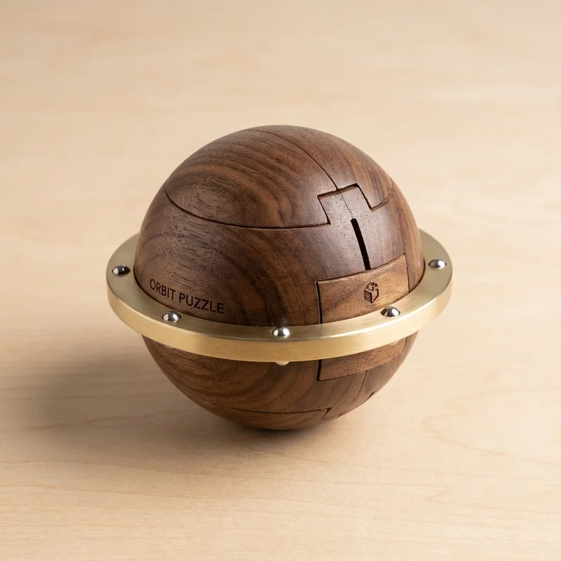 Wooden Ball Orbit Puzzle — Medium Rotating Sphere Challenge - 1