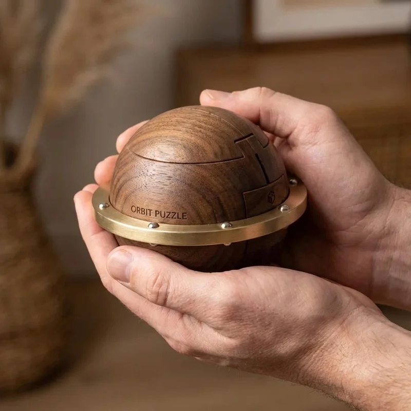 Wooden Ball Orbit Puzzle — Medium Rotating Sphere Challenge - 4