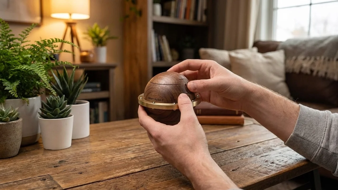 Wooden Ball Orbit Puzzle — Medium Rotating Sphere Challenge - 5