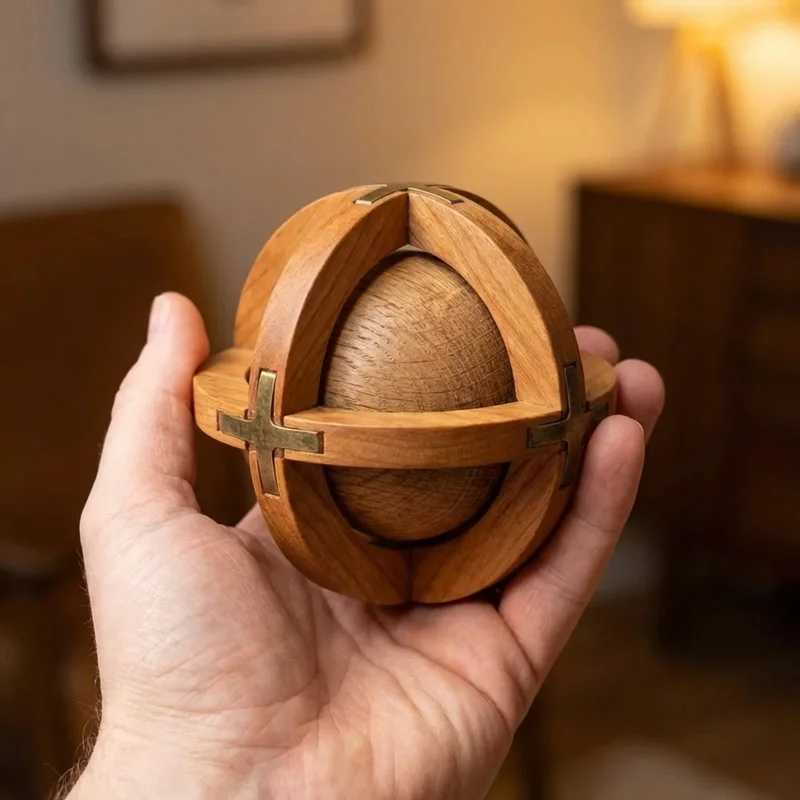 Wooden Ball Puzzle Cage — Expert Trapped-Sphere Disassembly - 4