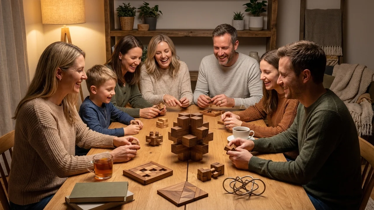 Wooden Burr Puzzle — Medium 6-Piece Notched Challenge - 6