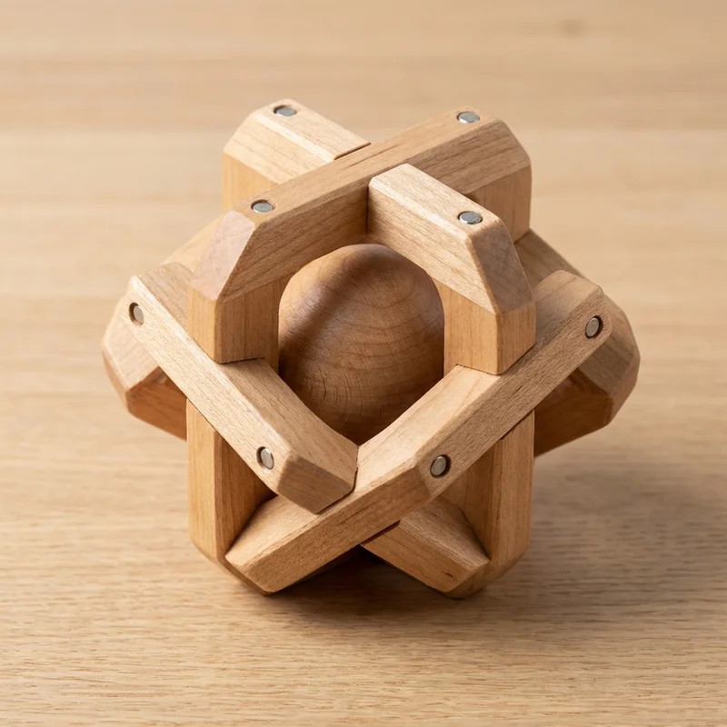 Wooden Cage Ball Puzzle — Medium Trapped-Sphere Brain Teaser - 1