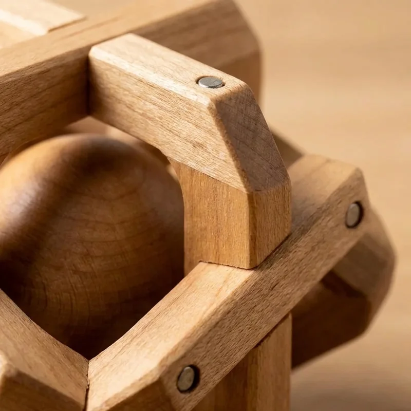 Wooden Cage Ball Puzzle — Medium Trapped-Sphere Brain Teaser - 3
