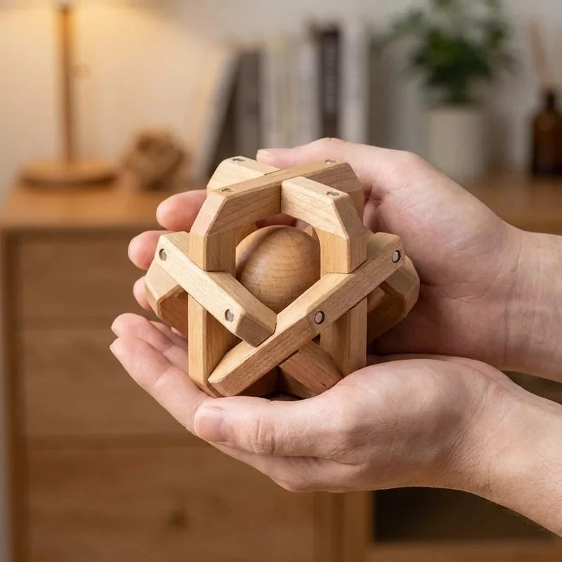 Wooden Cage Ball Puzzle — Medium Trapped-Sphere Brain Teaser - 4