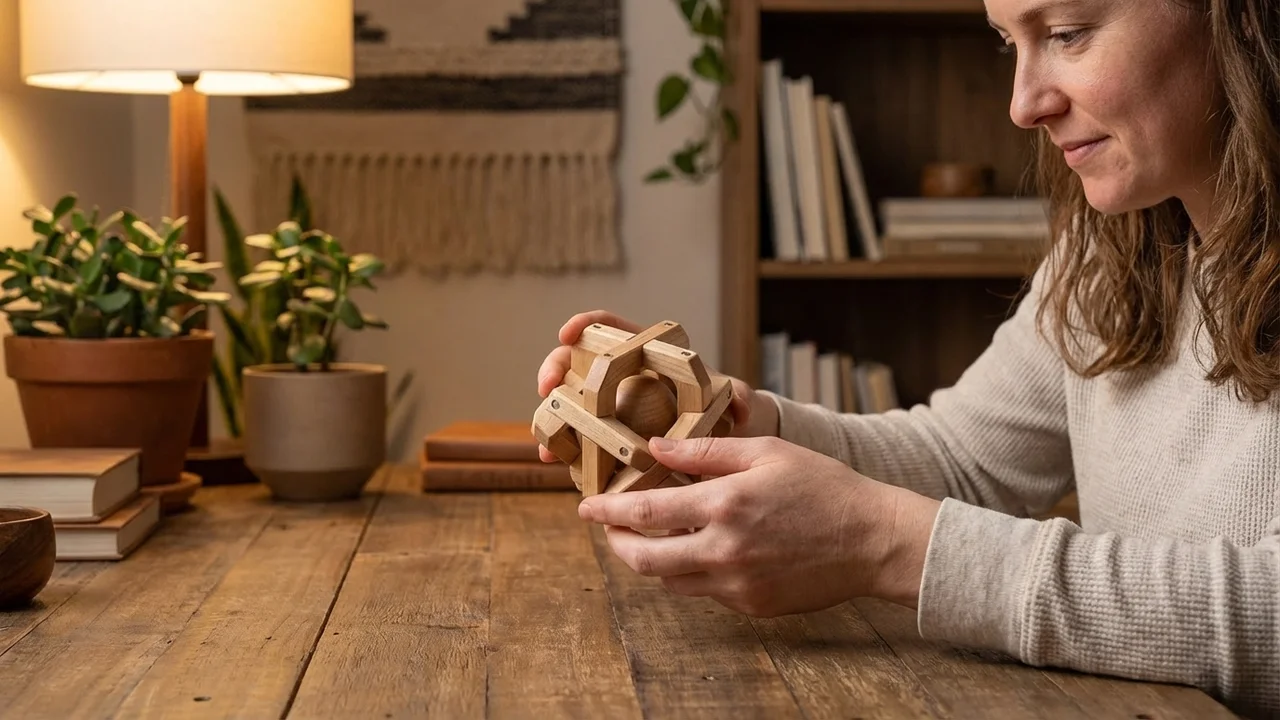 Wooden Cage Ball Puzzle — Medium Trapped-Sphere Brain Teaser - 5