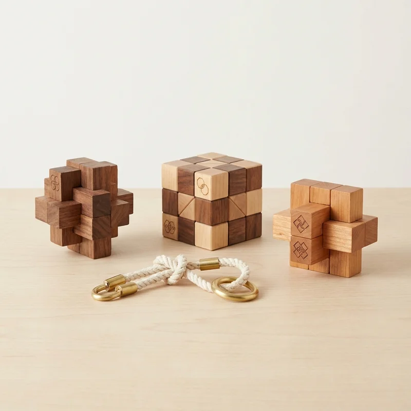 Wooden Brain Teaser Gift Set — 4-Piece Classic Collection - 1
