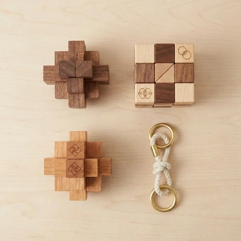 Wooden Brain Teaser Gift Set — 4-Piece Classic Collection - 2