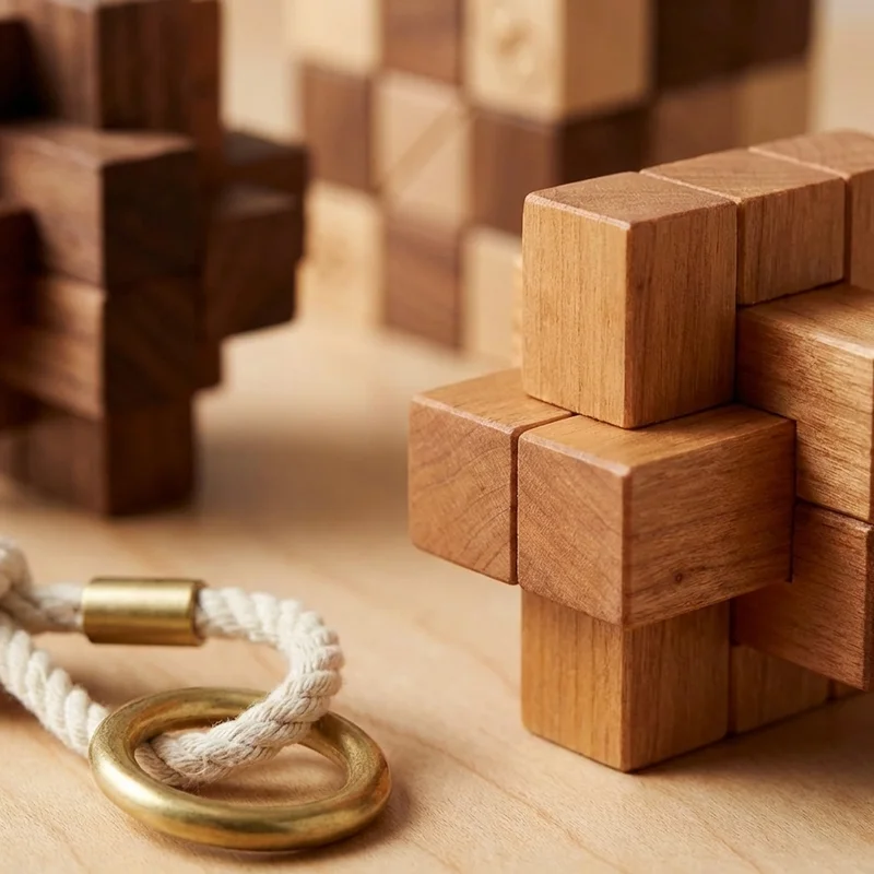 Wooden Brain Teaser Gift Set — 4-Piece Classic Collection - 3