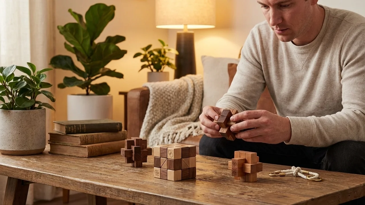 Wooden Brain Teaser Gift Set — 4-Piece Classic Collection - 5