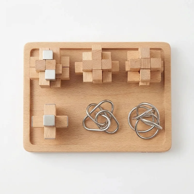 Wooden Puzzle Explorer Set — 6-Piece Mixed Difficulty Box - 2