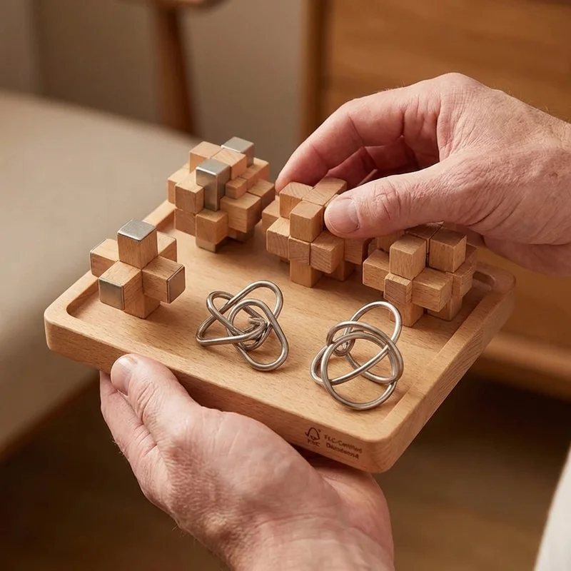 Wooden Puzzle Explorer Set — 6-Piece Mixed Difficulty Box - 4