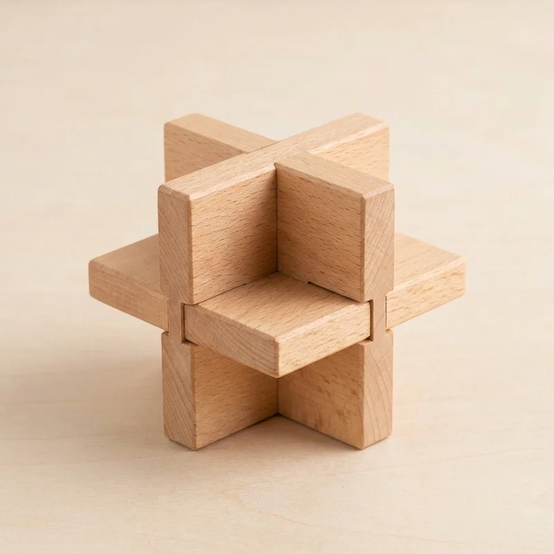 Wooden Interlocking Star Puzzle — Medium 6-Piece Challenge - 1