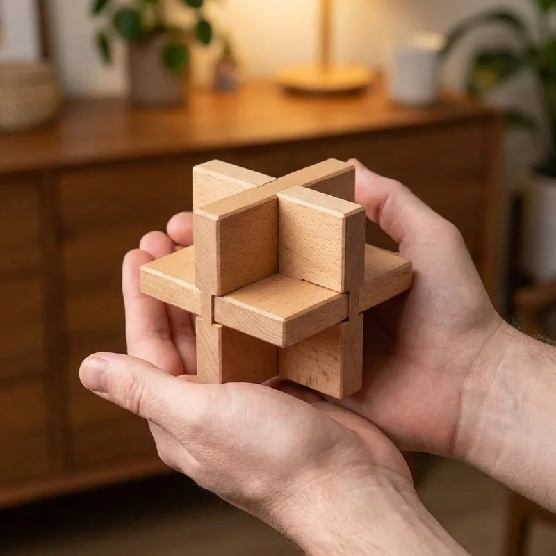 Wooden Interlocking Star Puzzle — Medium 6-Piece Challenge - 4