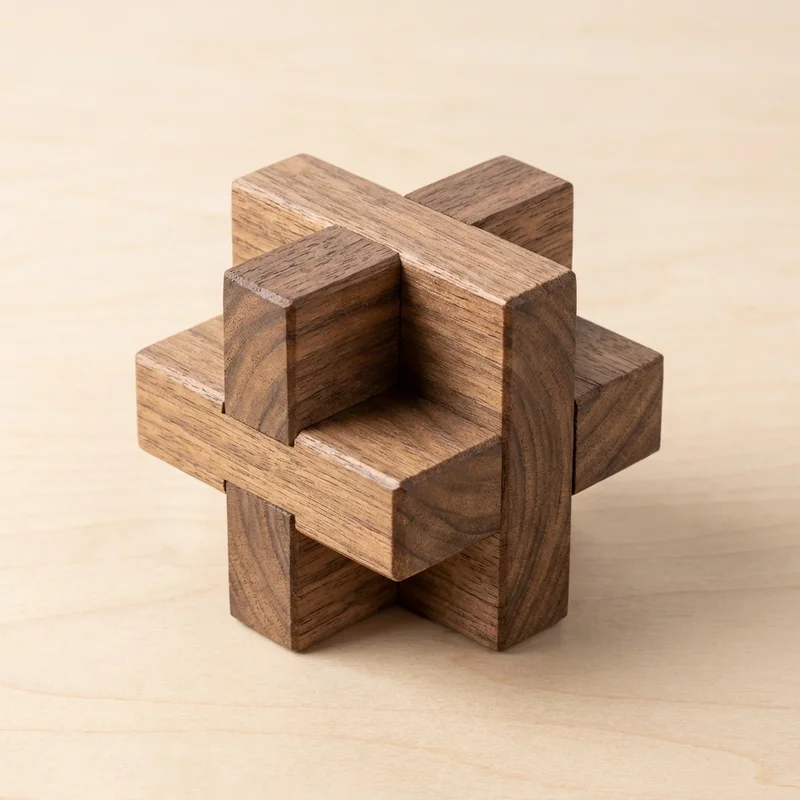 Hardwood Interlocking Star Knot — Hard 12-Piece Burr Puzzle - 1