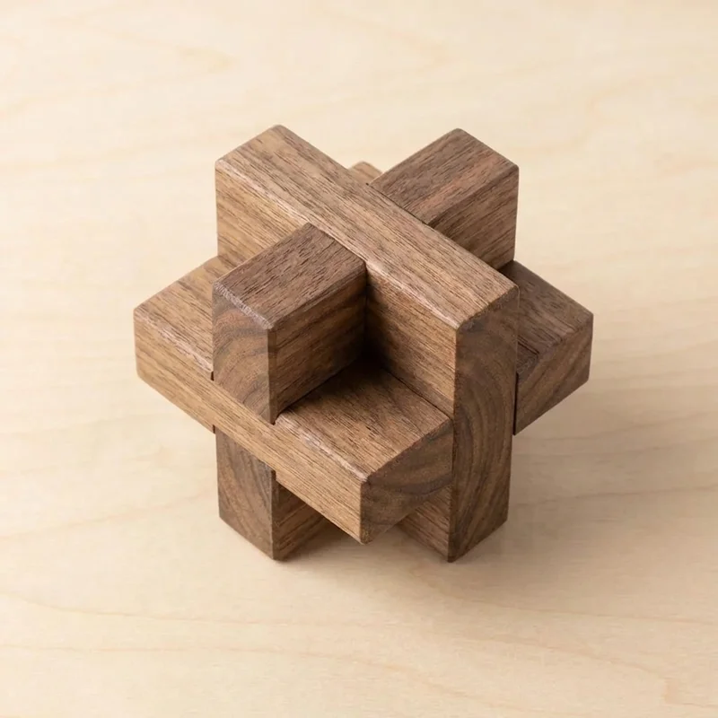 Hardwood Interlocking Star Knot — Hard 12-Piece Burr Puzzle - 2