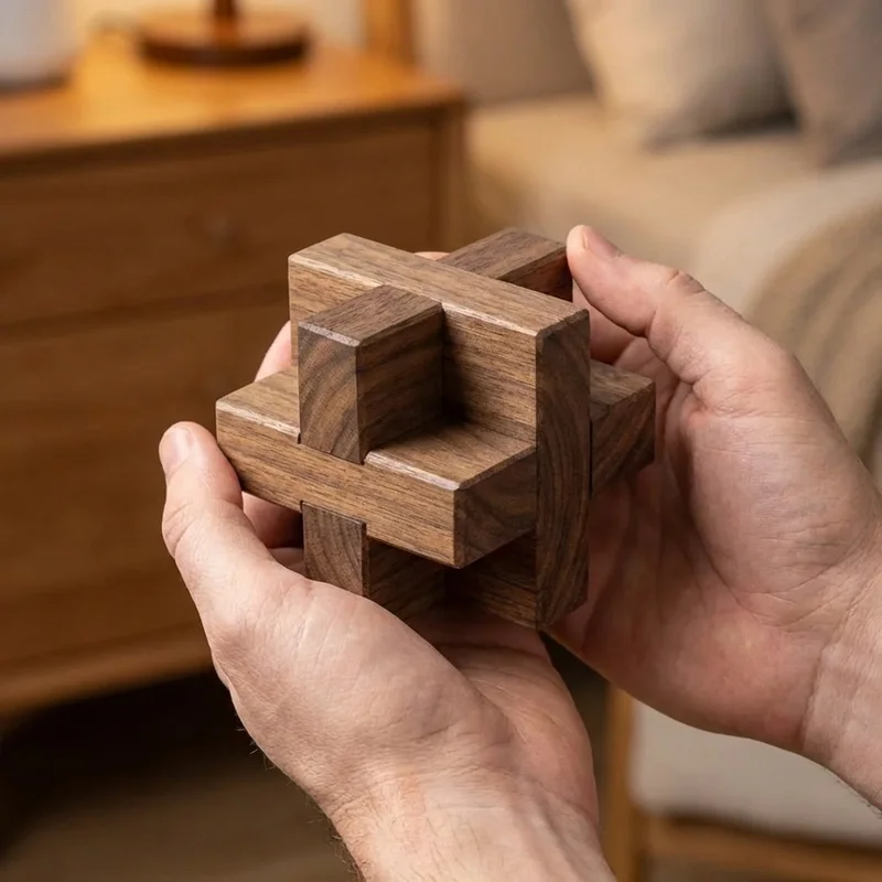 Hardwood Interlocking Star Knot — Hard 12-Piece Burr Puzzle - 4