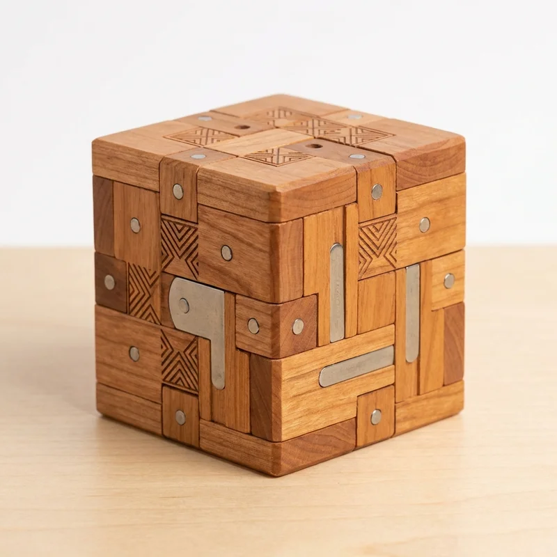 Wooden Triple-Lock Cube — Hard Multi-Mechanism Puzzle Box - 1