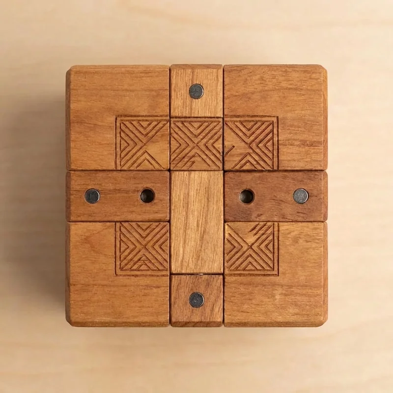 Wooden Triple-Lock Cube — Hard Multi-Mechanism Puzzle Box - 2