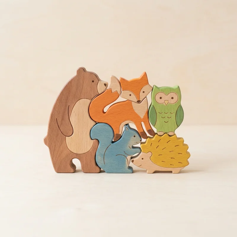Wooden Animal Puzzle Set — Easy Colorful Forest Friends - 1