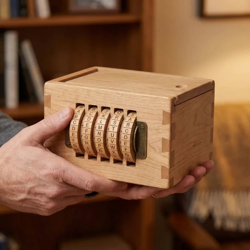 Wooden Secret Code Lockbox — Medium Letter-Dial Puzzle Safe - 4