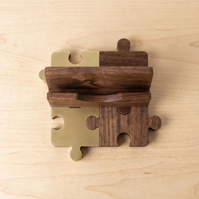 Walnut Puzzle Card Holder — Medium Elegant Corporate Desk Piece - 2