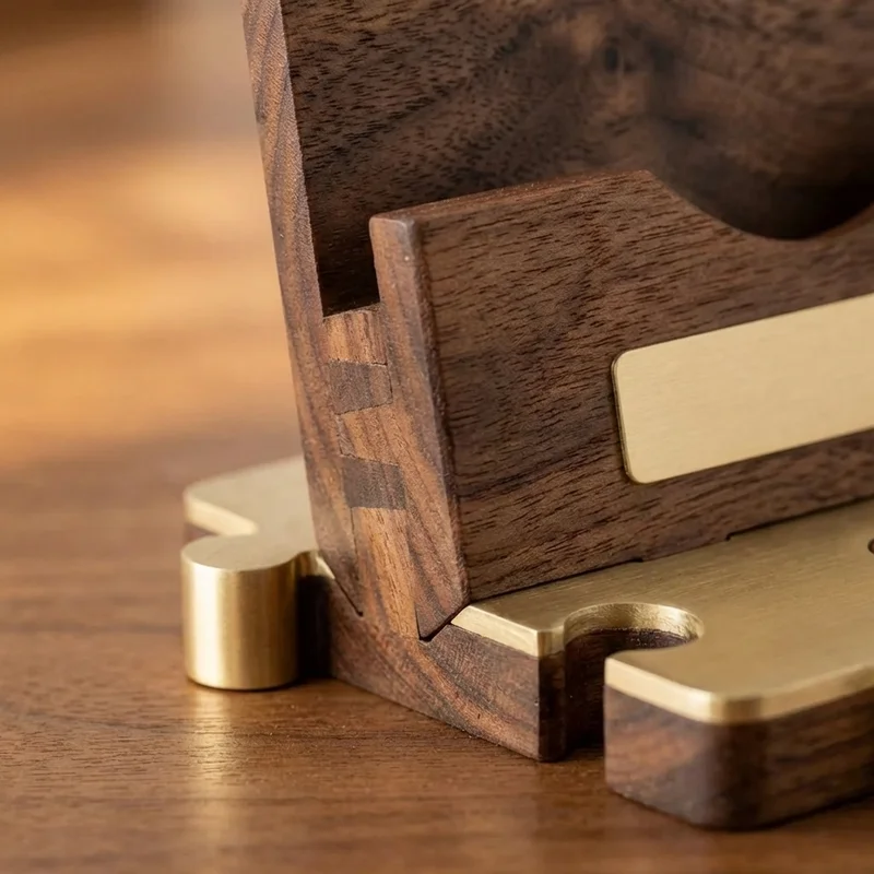 Walnut Puzzle Card Holder — Medium Elegant Corporate Desk Piece - 3