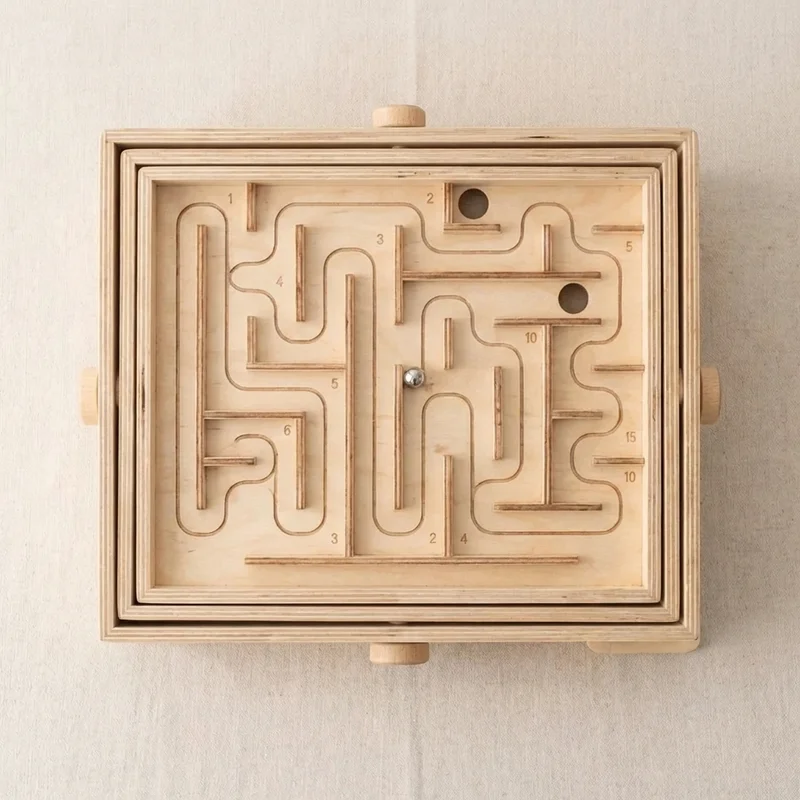 Wooden Tilt Labyrinth Board — Classic 3D Marble Maze - 2