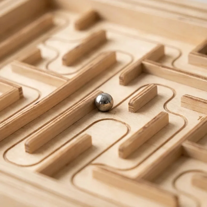 Wooden Tilt Labyrinth Board — Classic 3D Marble Maze - 3