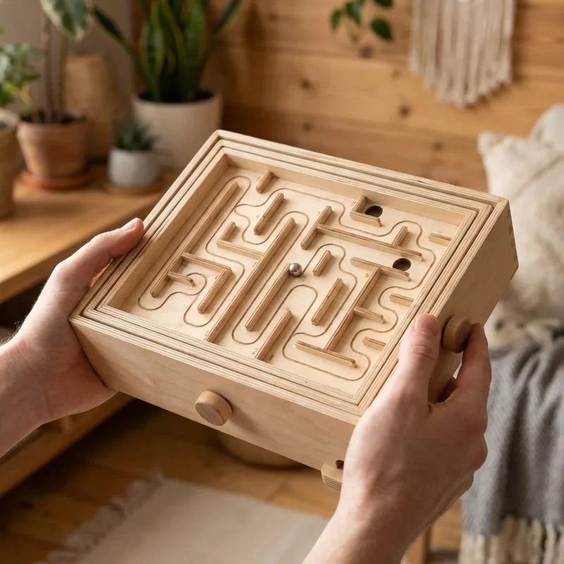 Wooden Tilt Labyrinth Board — Classic 3D Marble Maze - 4